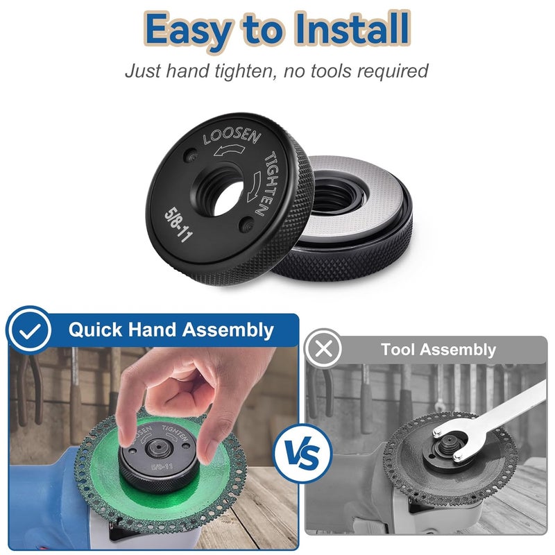 JonPhoe 5/8-11 Thread Angle Grinder Flange Nut No Wrench Required,Grinder Nut for 4.5" and 5" Angle Grinder,Quick Release Locking Nut - Image 3